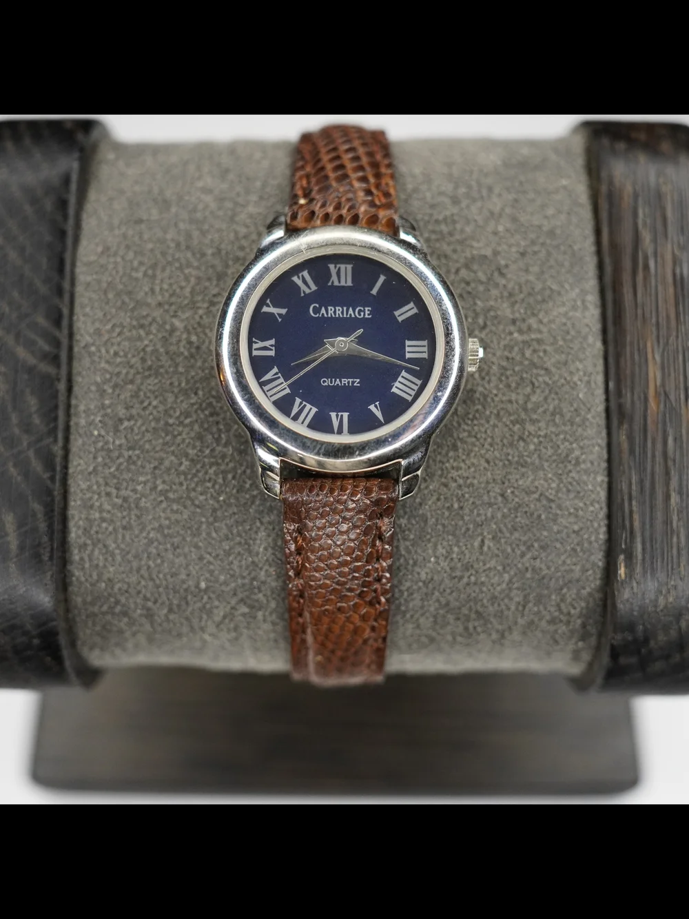 Vintage Carriage by Timex Ladies Quartz Watch Roman Numerals Brown Leather Band